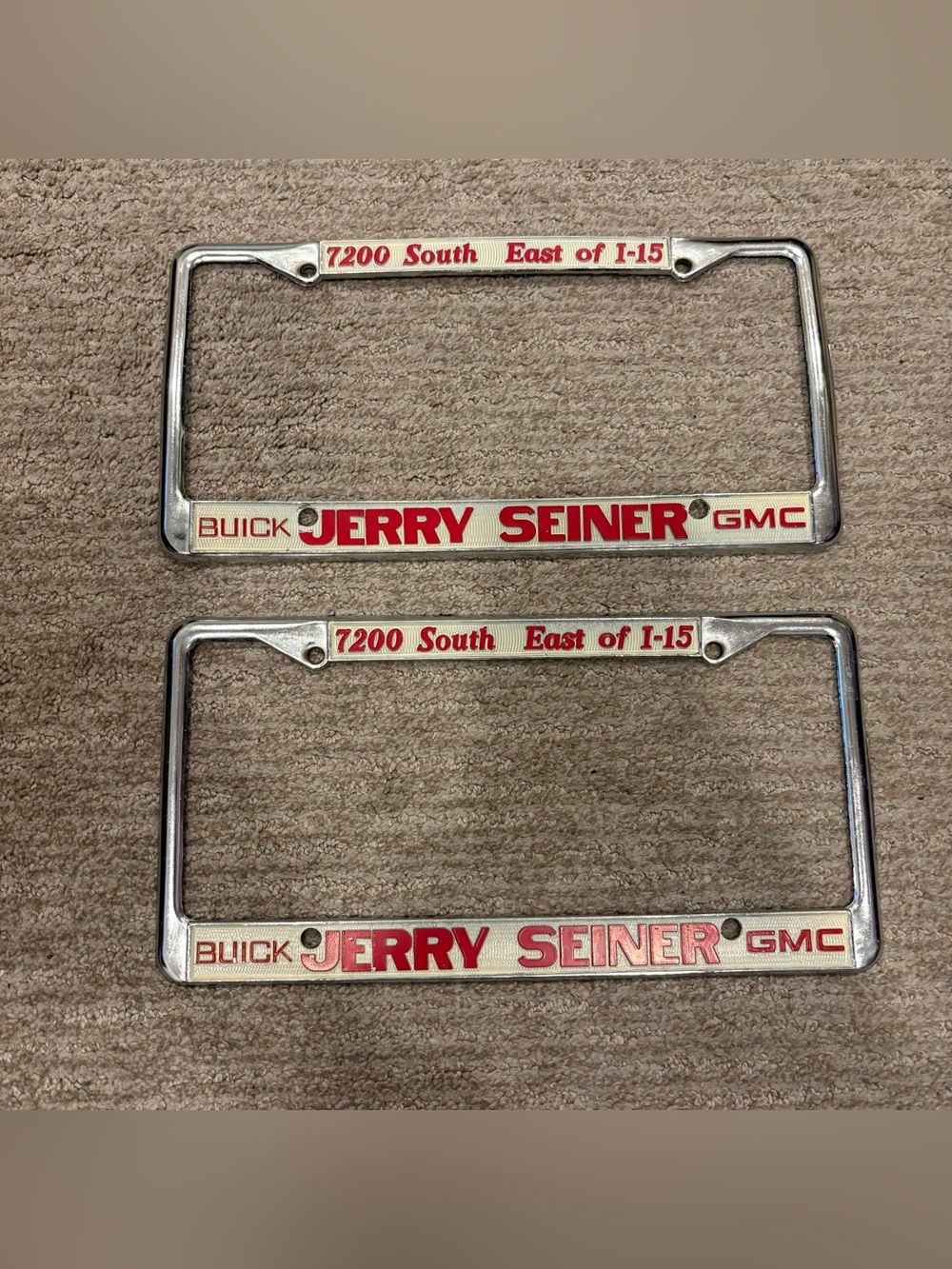 Set of 2 Vintage Jerry Seiner Buick GMC Utah License Plate Metal Frame
